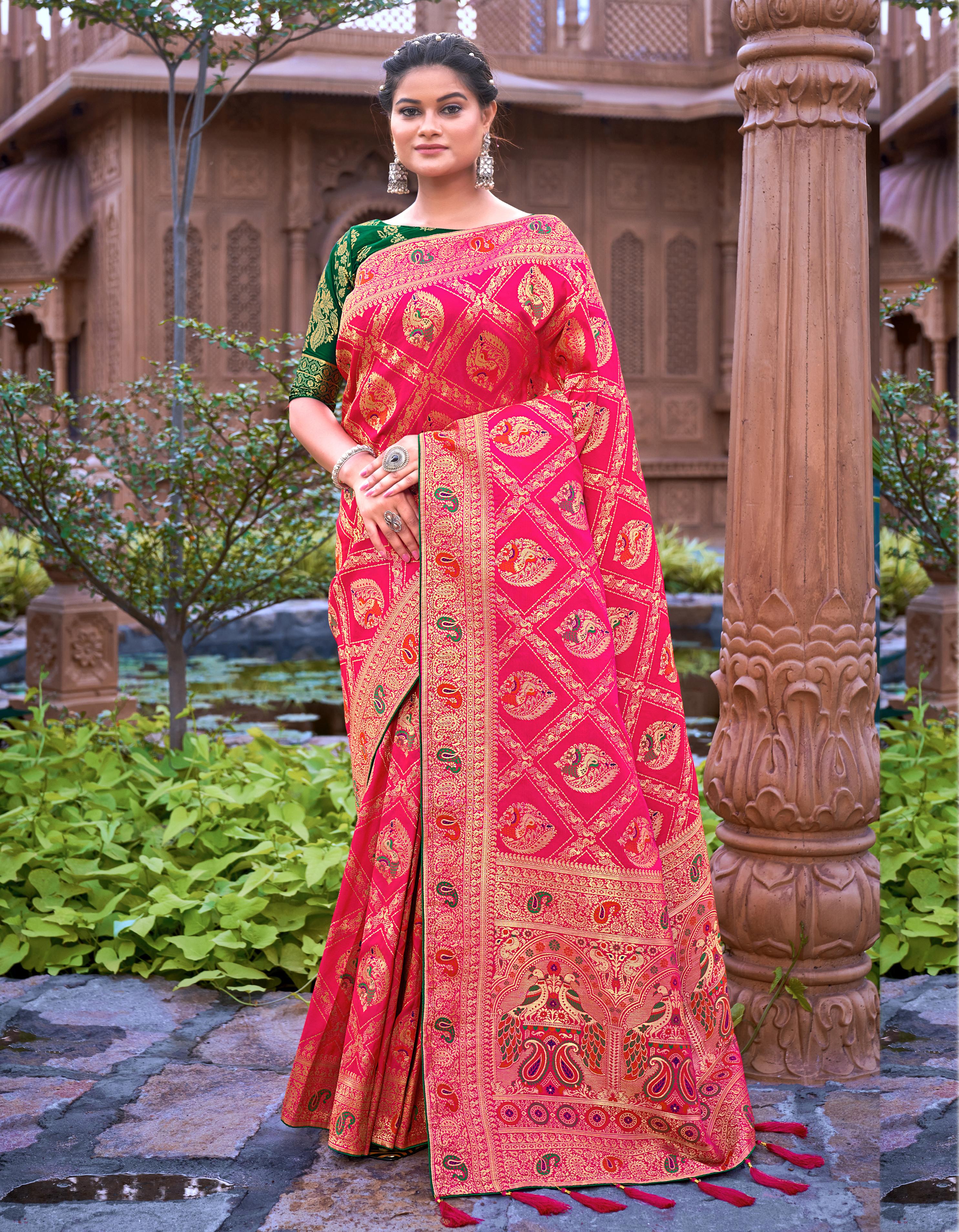 Pink Banarasi Silk Saree for Women With Blouse SD27144