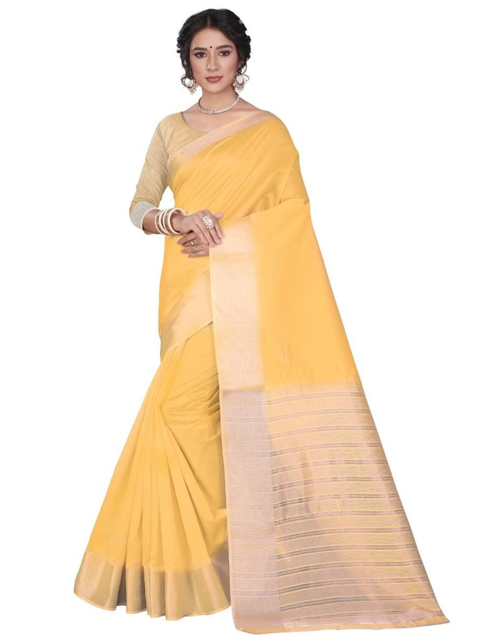 Yellow Cotton Silk Saree With Blouse MK25308