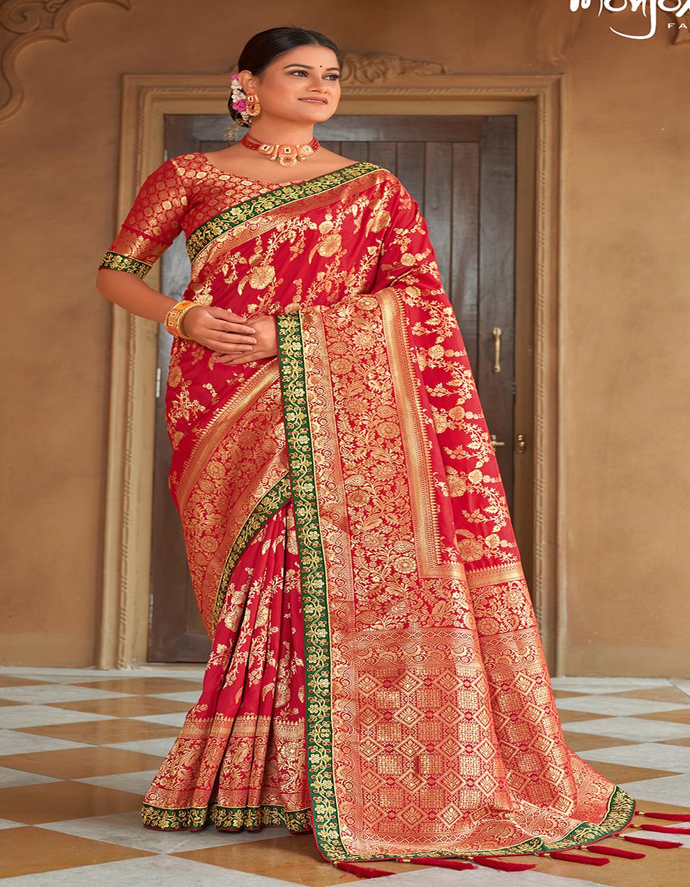 Red Banarasi Silk Festive wear Saree for Women With Blouse SD27182