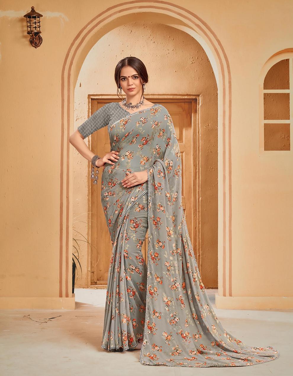 Grey Georgette Saree With Blouse MK26403