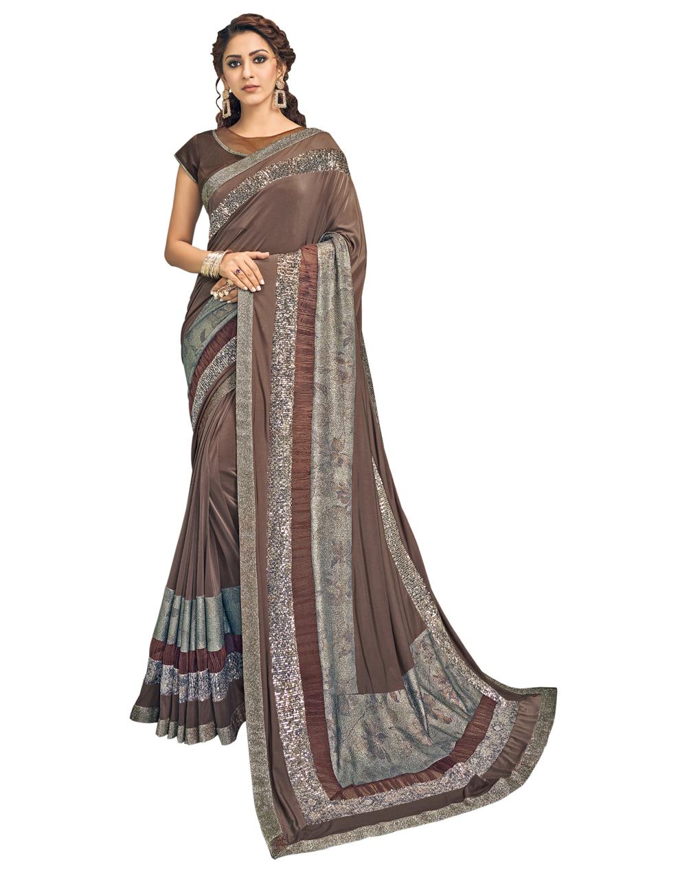Brown Lycra Saree With Blouse MH22527