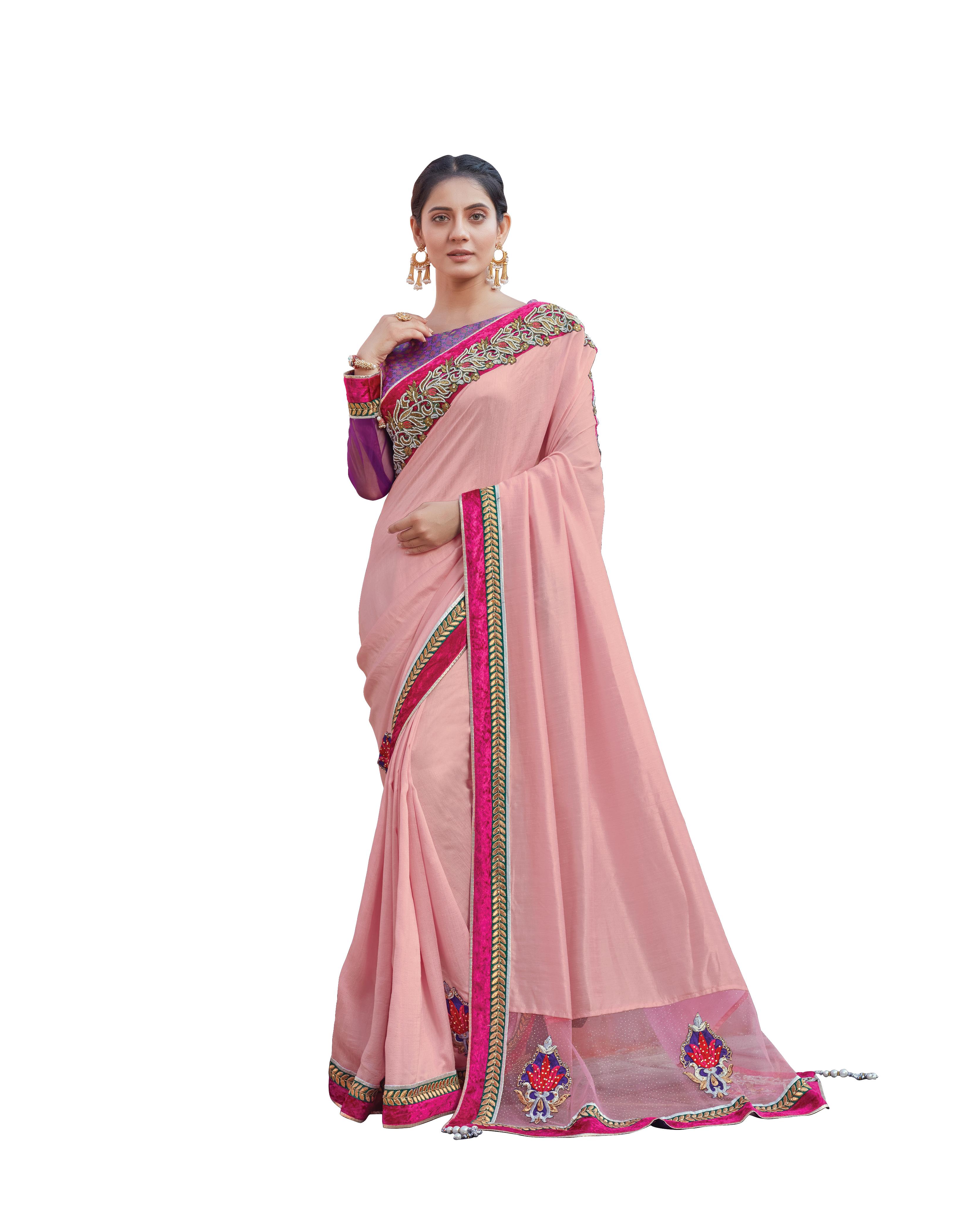 Pink Silk Georgette Saree With Blouse MH25055