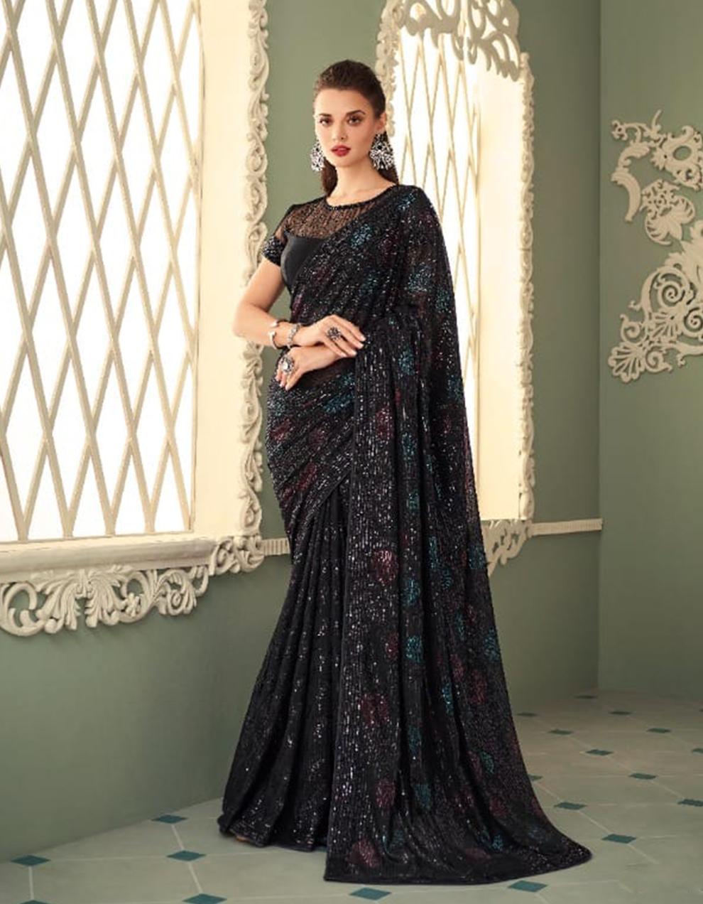 Black Georgette Saree for Women With Blouse SD27943
