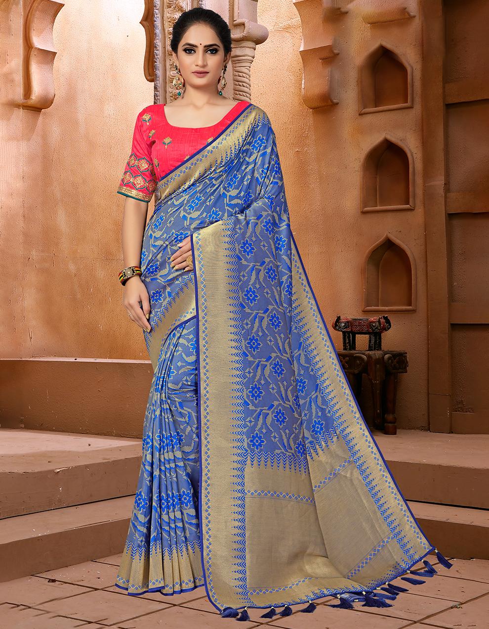 Multicolor Banarasi Silk Saree With Blouse SD23632