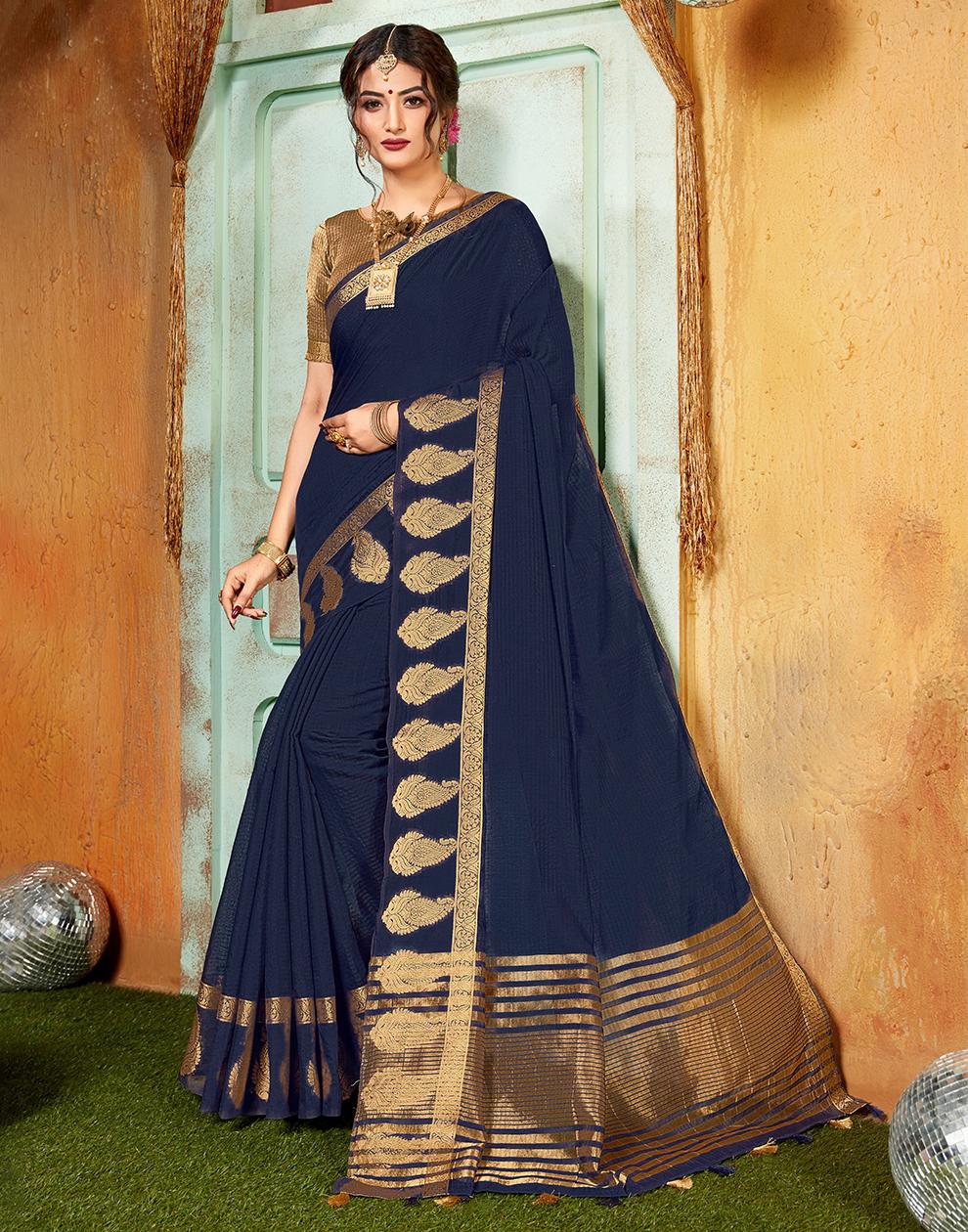 Blue Chanderi Cotton Saree With Blouse MK25982