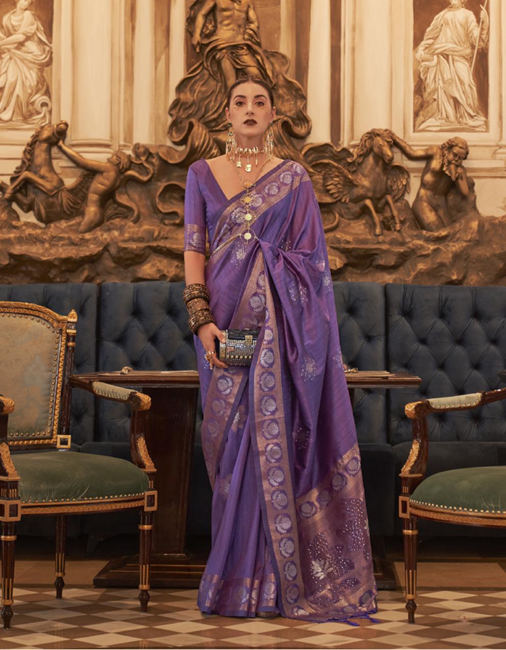 Purple TUSSER SILK Saree for Women With Blouse SD28481