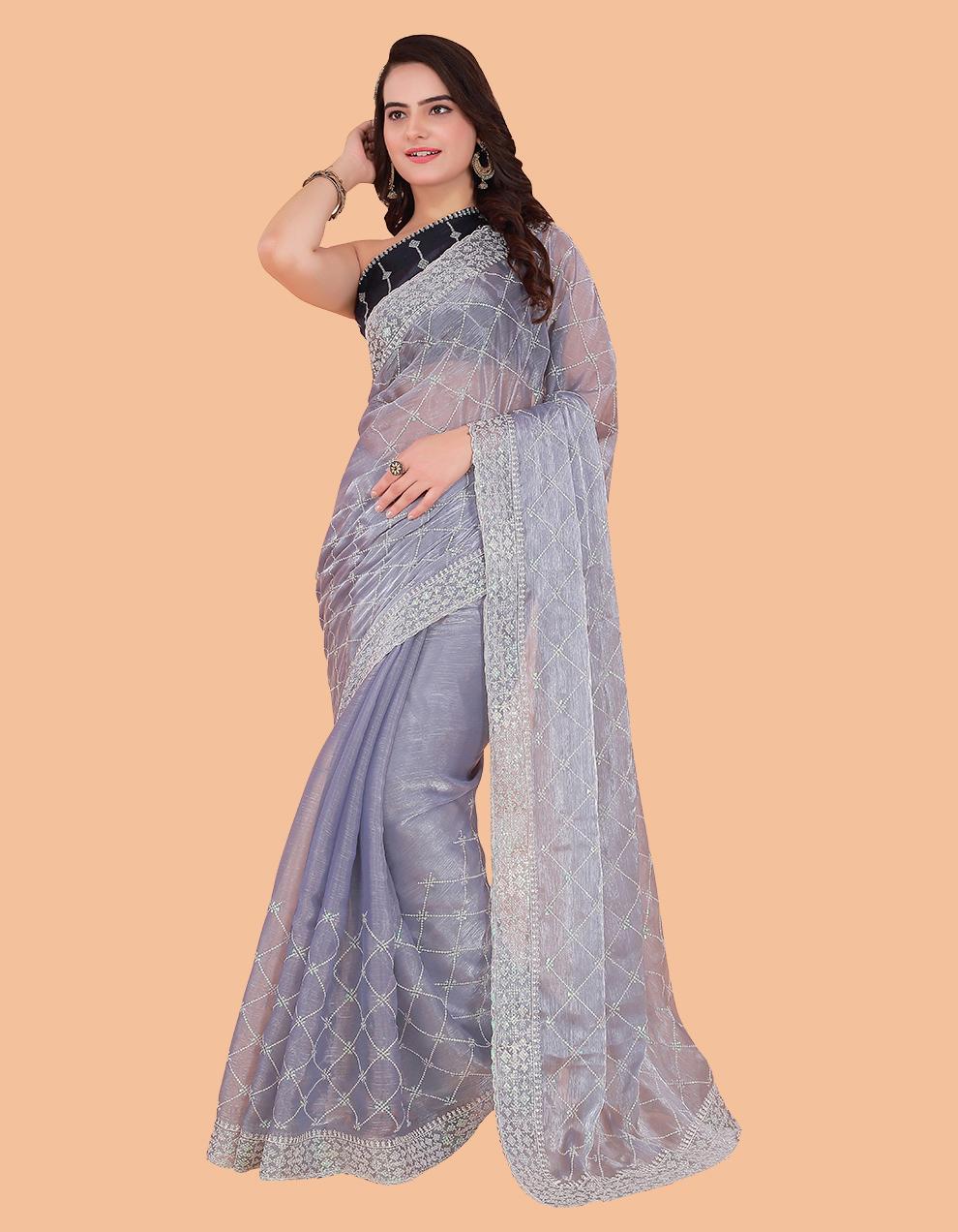 Grey Organza Saree for Women With Blouse SD29121