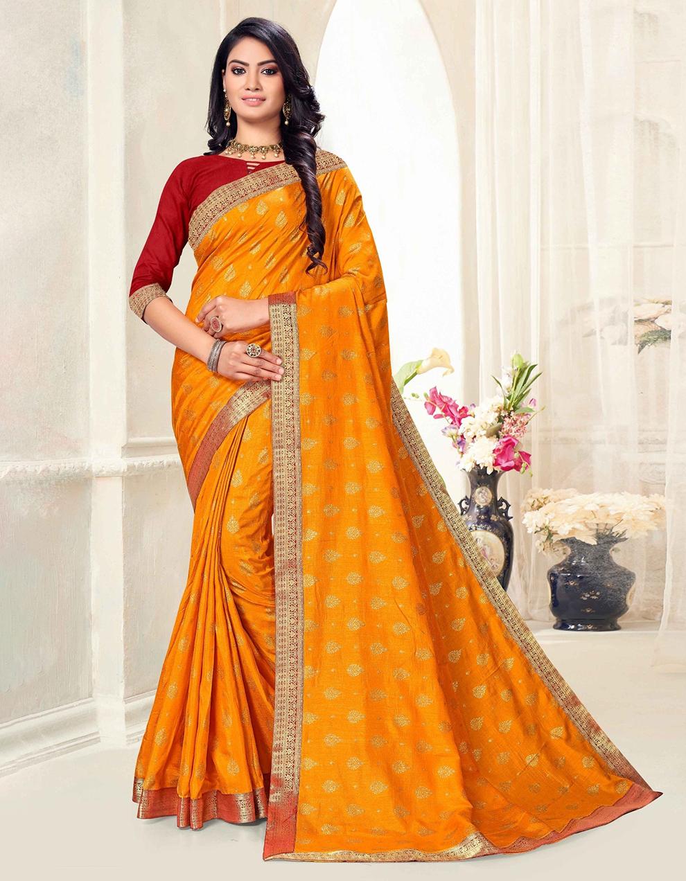 Yellow Vichitra Silk Saree With Blouse IW27008