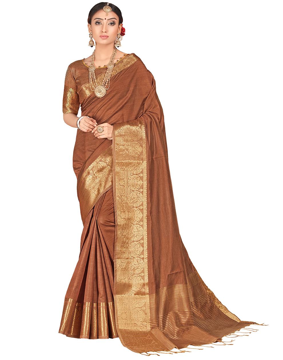 Brown  Cotton Silk Saree With Blouse MK26020