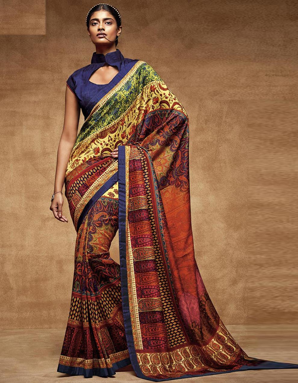Multicolor Tusser Silk Saree With Blouse HW14037