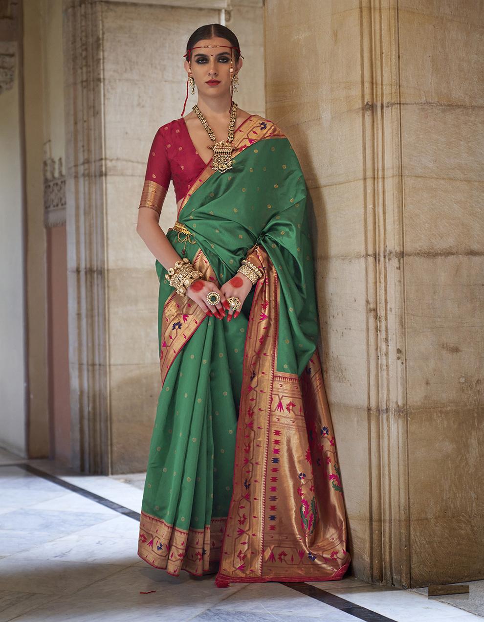 GREEN Art Silk Saree for Women With Blouse SD29064