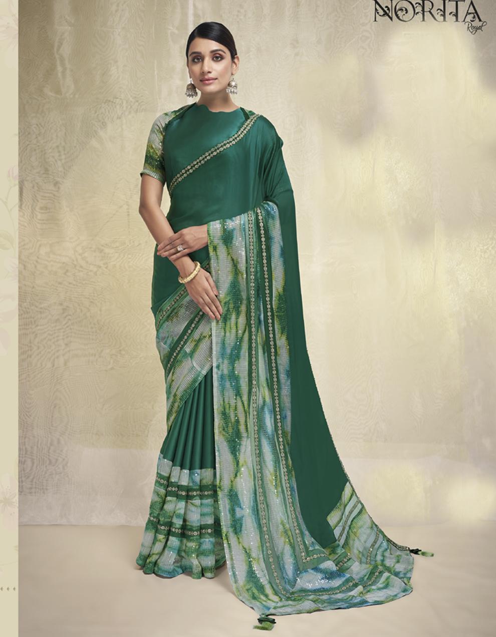 green SATIN CREPE Saree for Women With Blouse SD28548