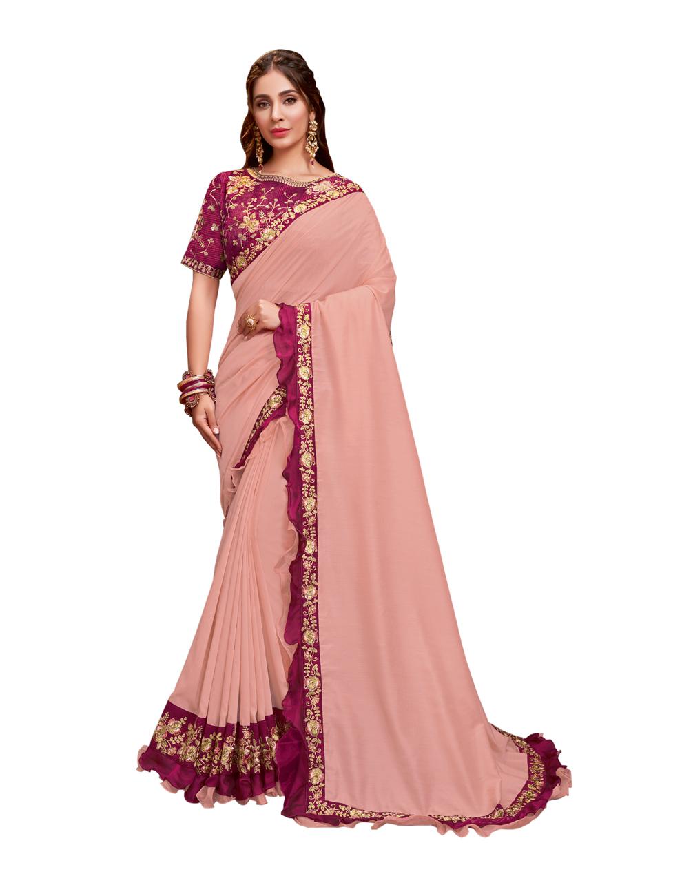 Peach Silk georgette Saree With Stitched Blouse MH23233