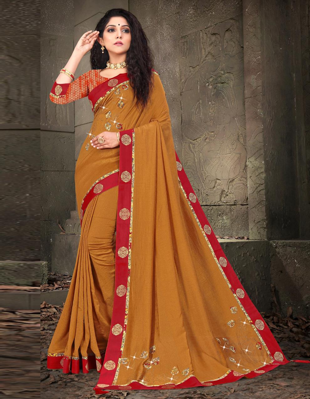 Mustard Vichitra silk Saree With Blouse IW24267