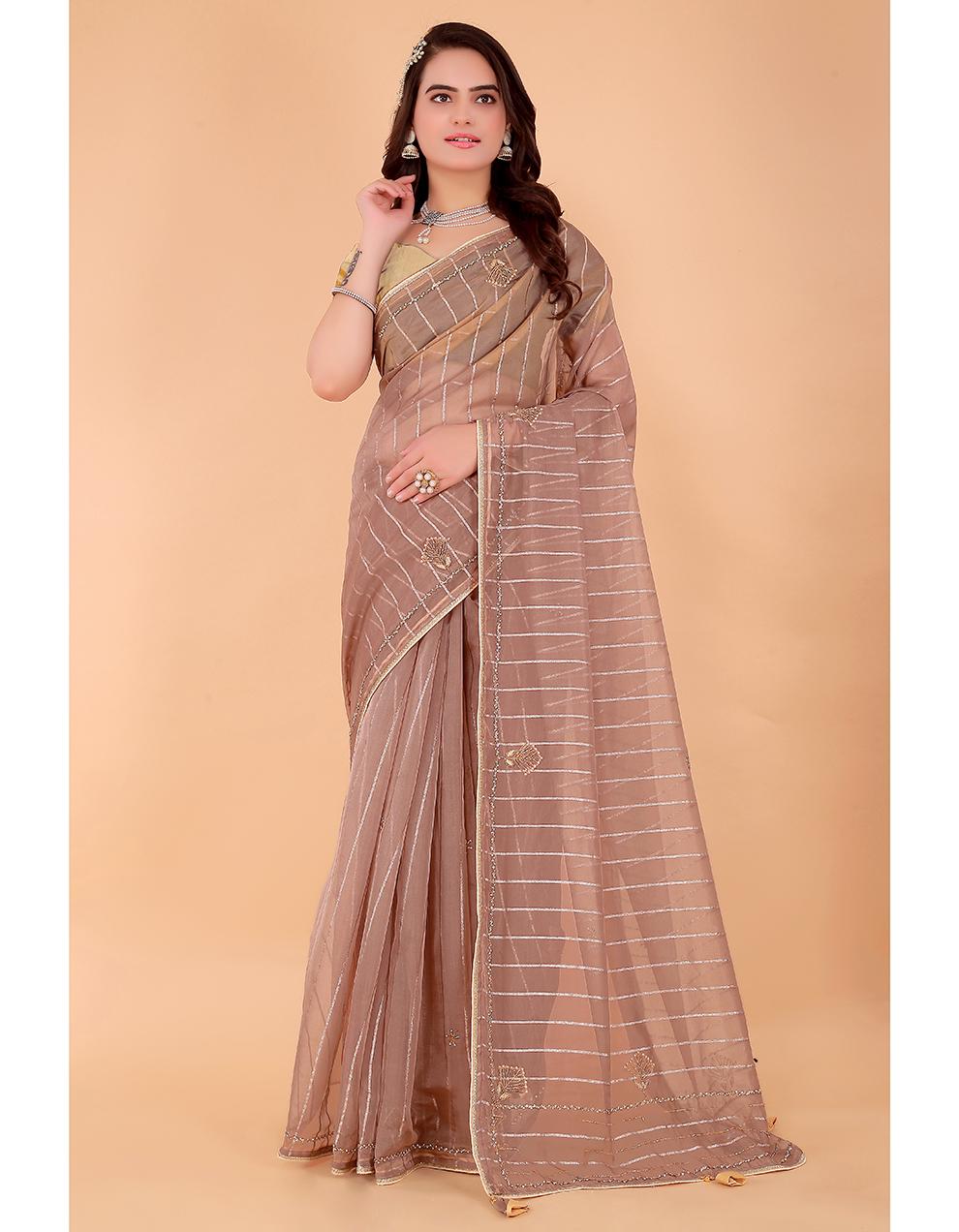coffee Organza Saree for Women With Blouse SD29103