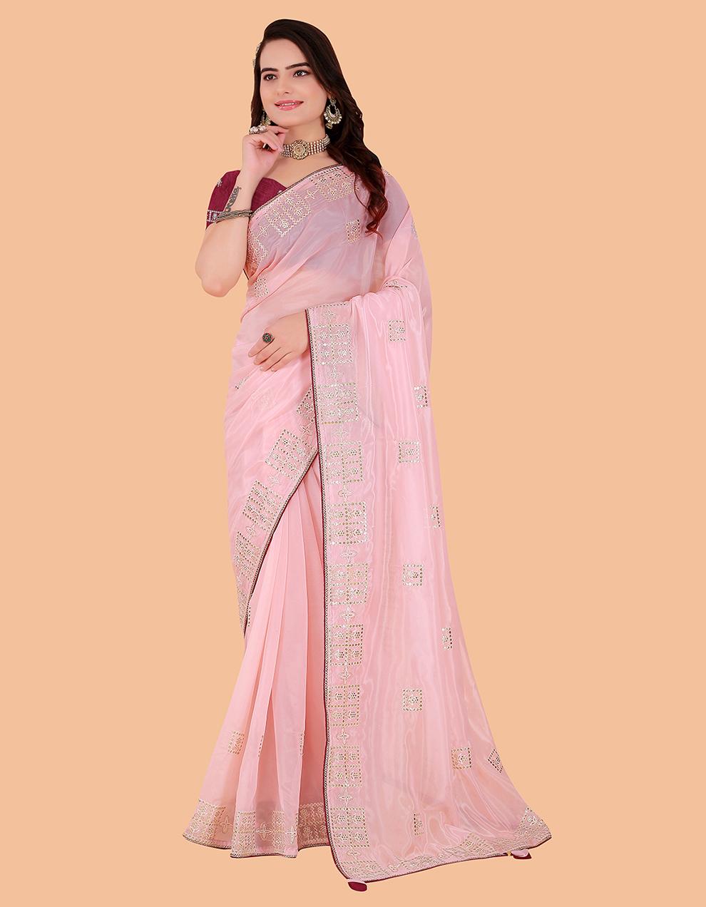PINK Cotton Saree for Women With Blouse SD29117