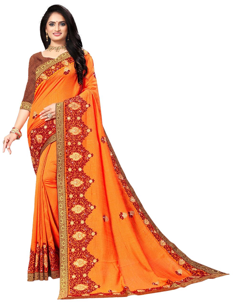 Orange Vichitra silk Saree With Blouse IW24389