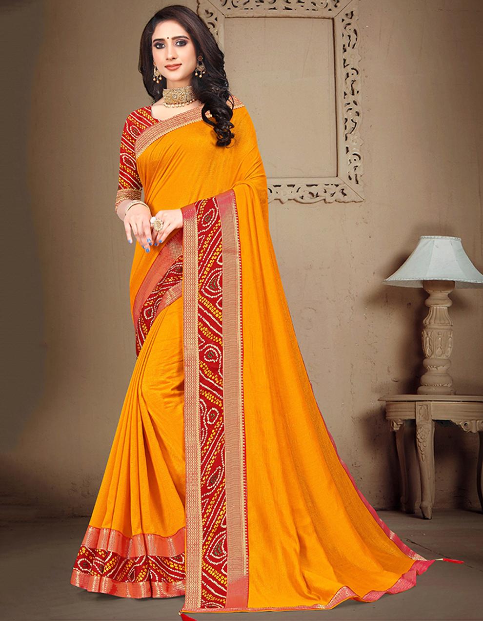 Yellow Vichitra silk Saree With Blouse IW24589