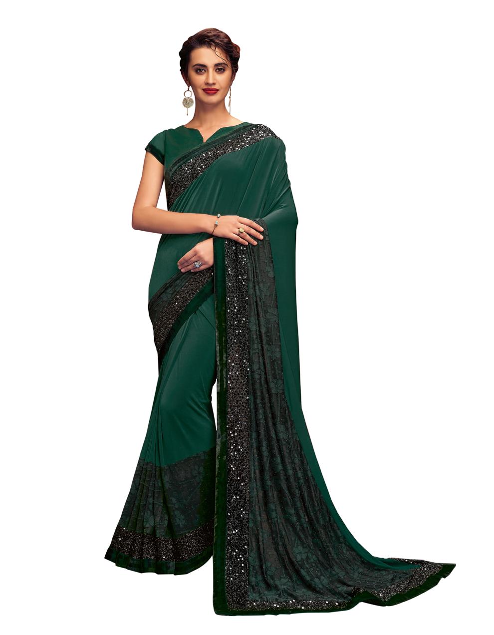 Green Lycra Saree With Blouse MH23215