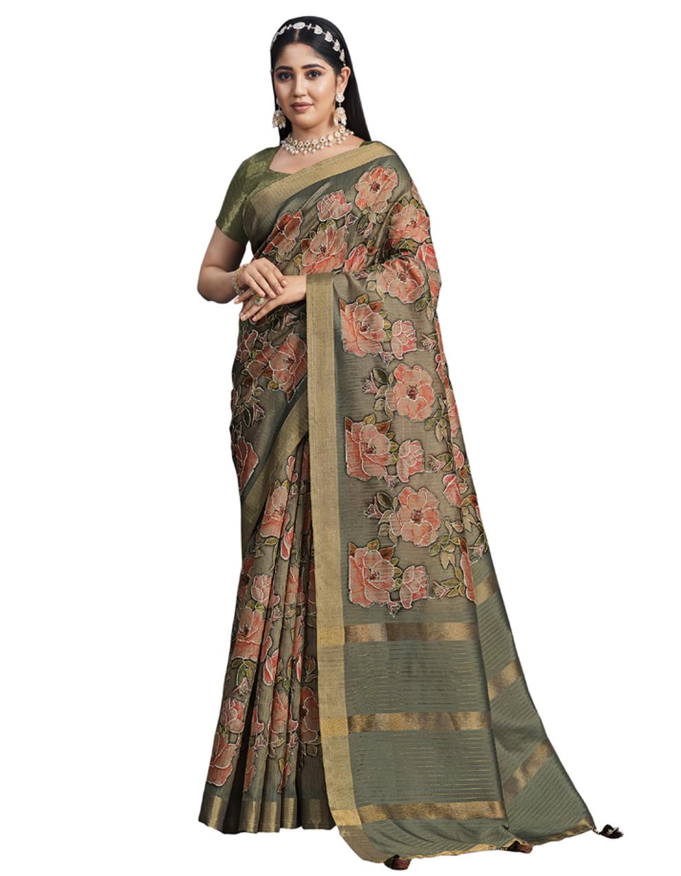 green TUSSER SILK Saree for Women With Blouse SD28532