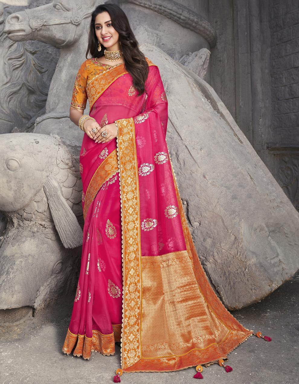 Pink Net And organza And Banarasi Silk Saree With Blouse SD26185