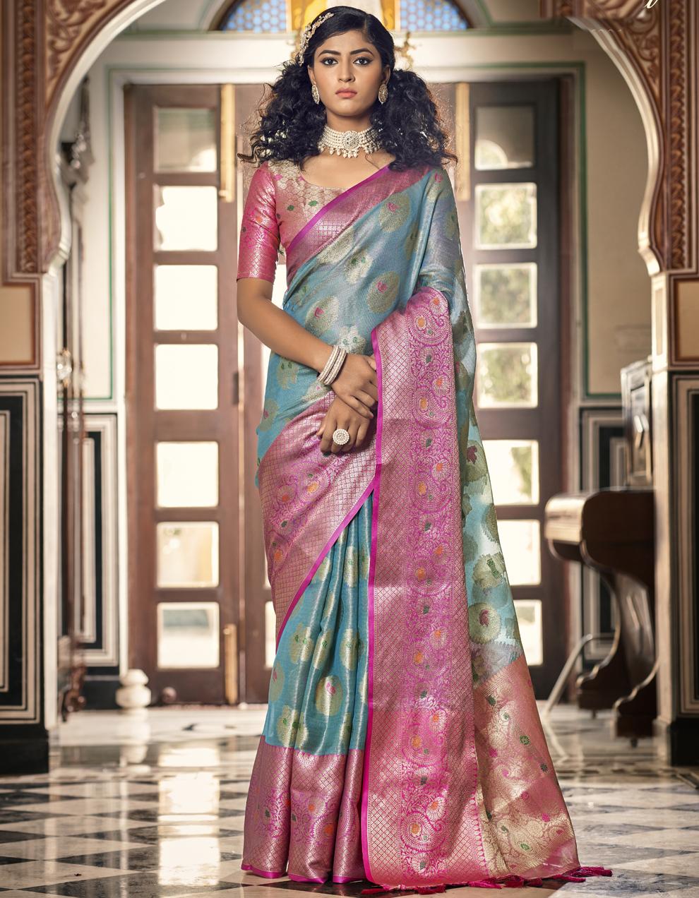 Blue Organza Saree for Women With Blouse SD27652