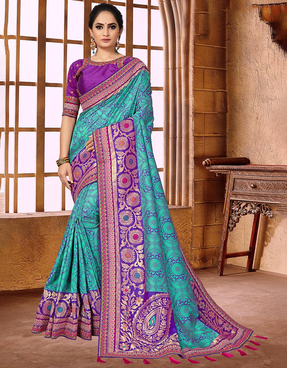 Multicolor Top Dyed Saree With Blouse SD23635