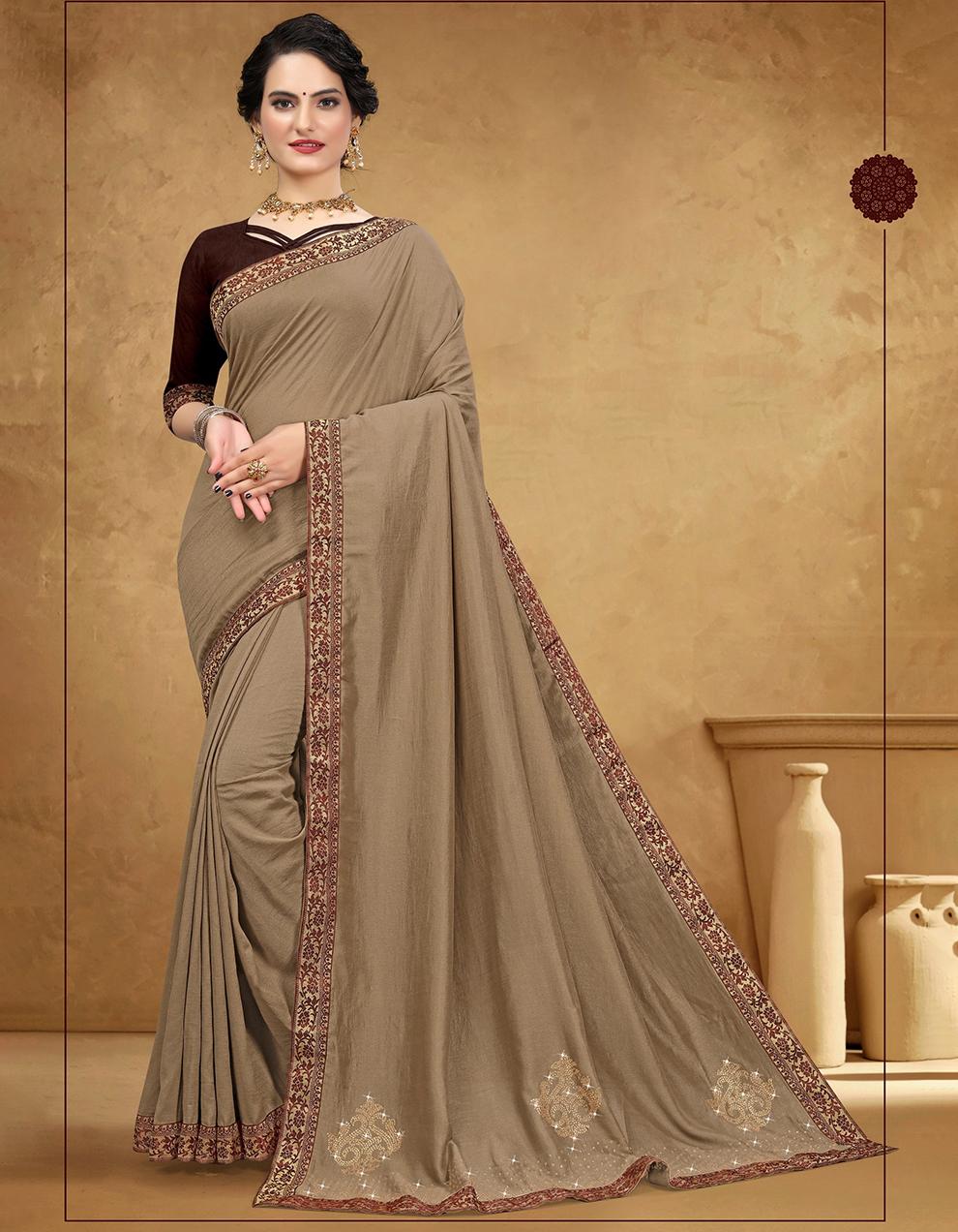 Brown Vichitra silk Saree With Blouse IW24975