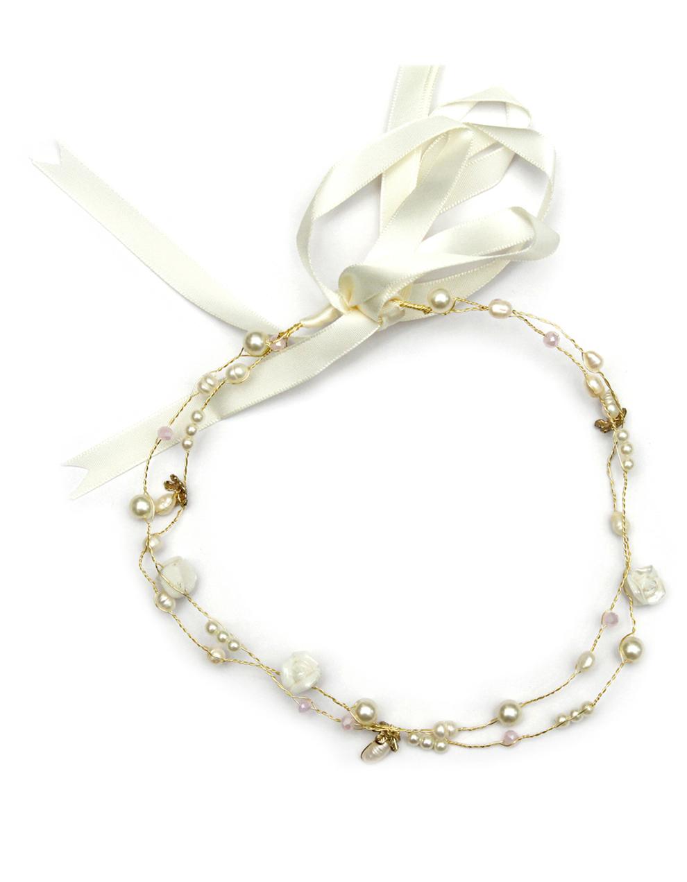DesiButik's Beautiful 1 Pc White and Golden Hair Accessory for Bride & Bridesmaid HA1019