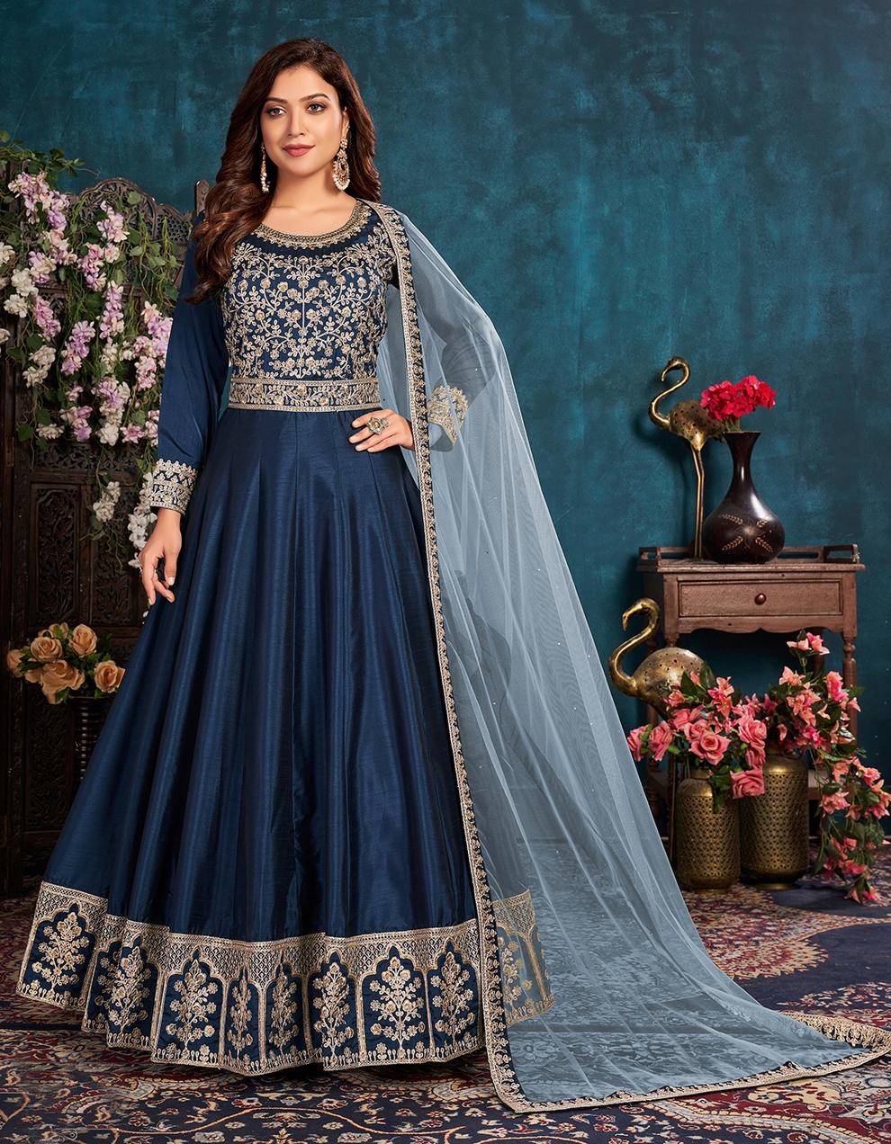 Blue Art Silk Anarkali Suit SMH8623