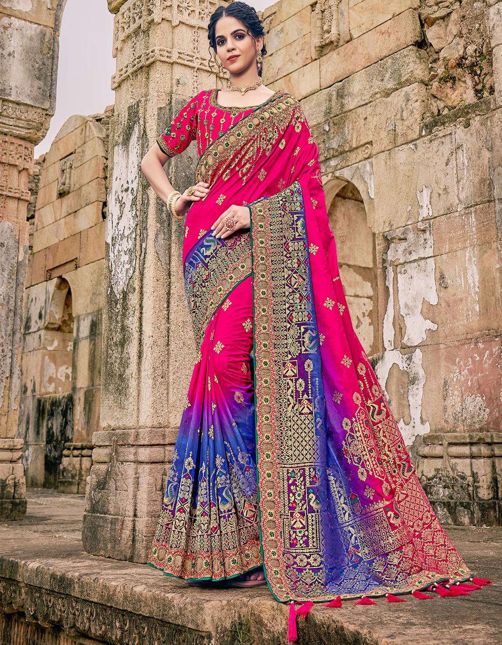Pink and Purple Dola Silk Saree for Women With Blouse SD27846