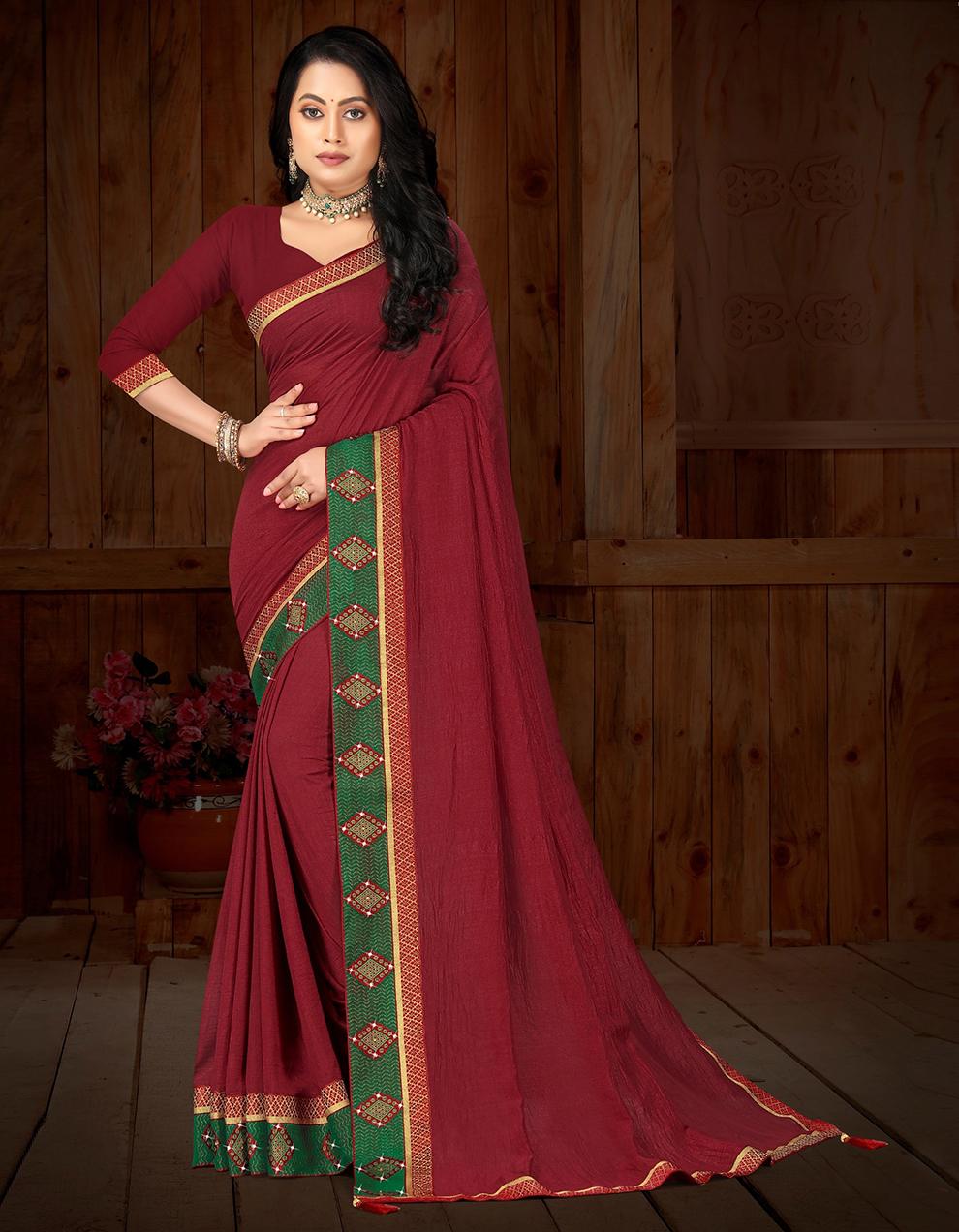 Maroon Vichitra silk Saree With Blouse IW24827