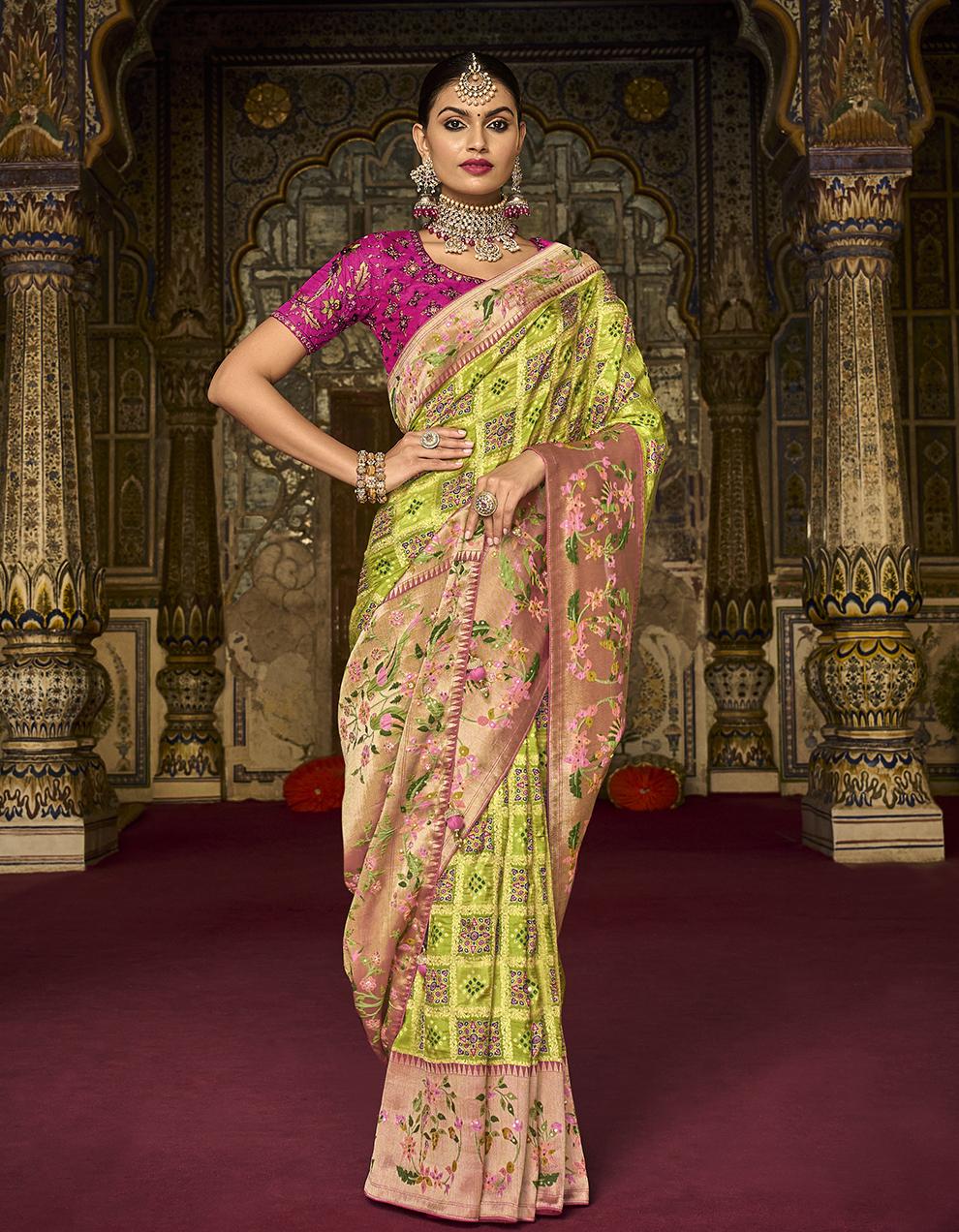 Light Green Pure Dola Silk Saree for Women With Blouse SD27894