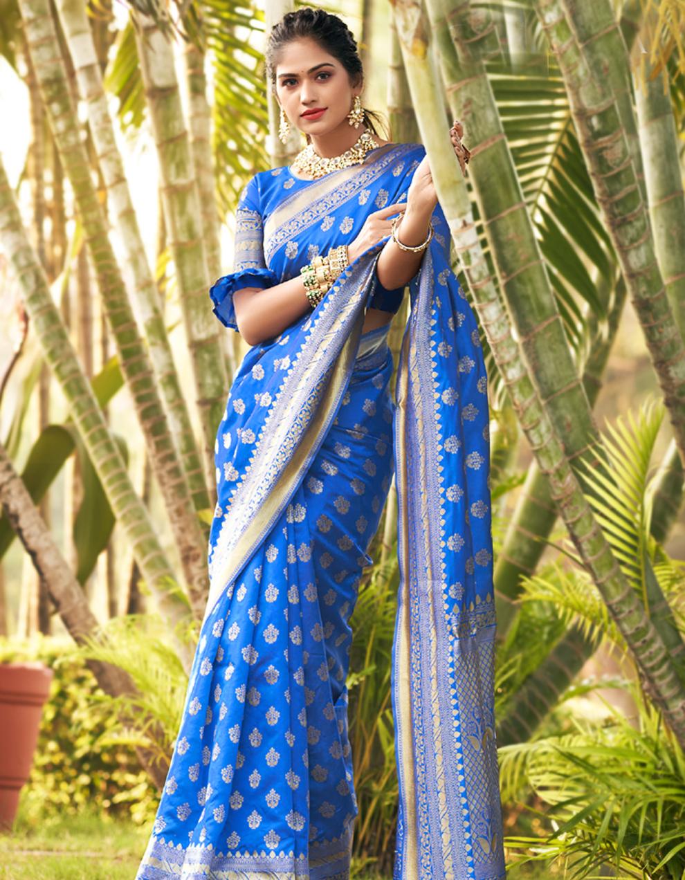 Blue SOFT SILK Saree for Women With Blouse SD28651