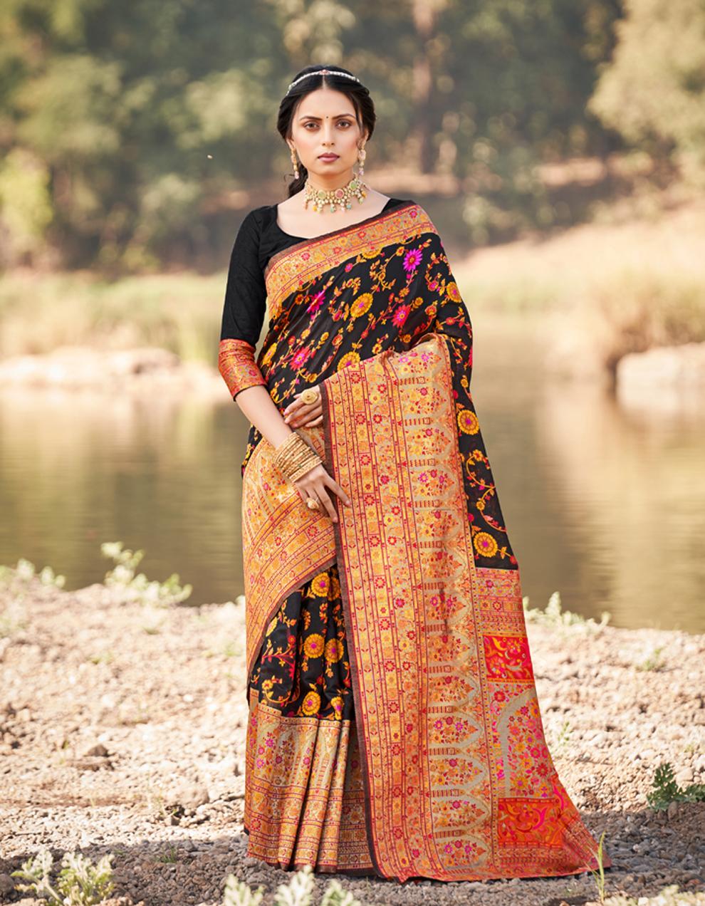 Black ART SILK Saree for Women With Blouse SD28576