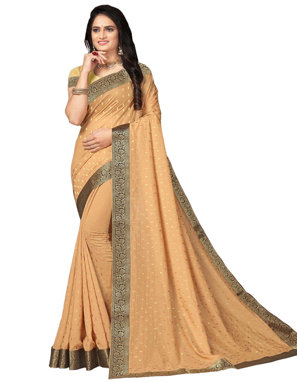 Beige Vichitra silk Saree With Blouse IW24531
