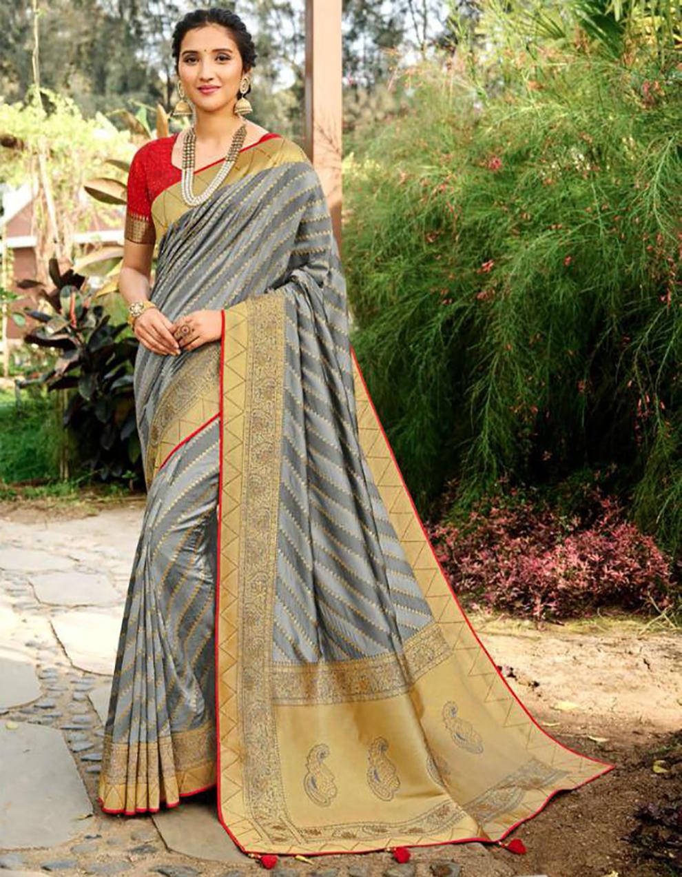 Grey Banarasi Silk Saree With Blouse SD25238