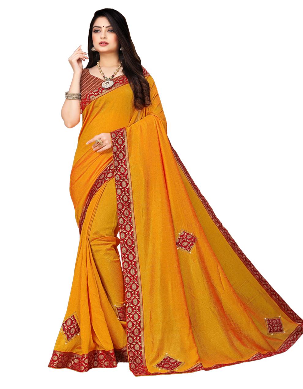 Yellow Vichitra silk Saree With Blouse IW23612