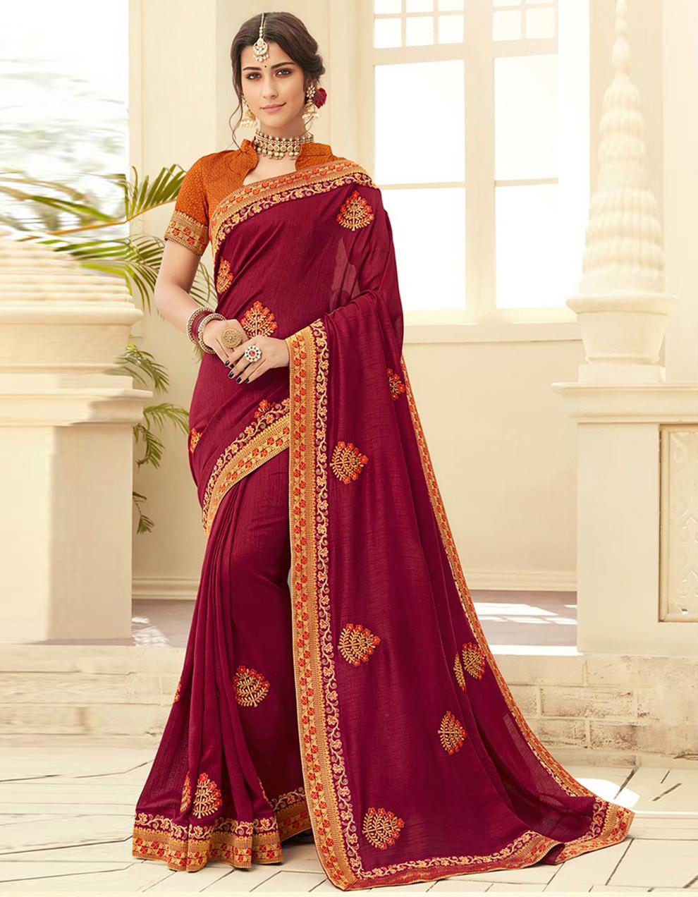 Maroon Silk Saree With Blouse IW19987