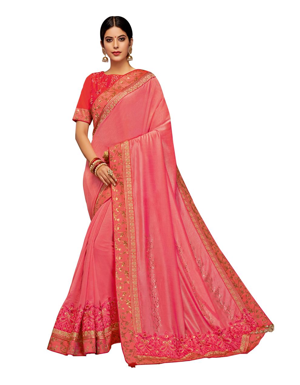 Pink Satin georgette Saree With Blouse MH23159
