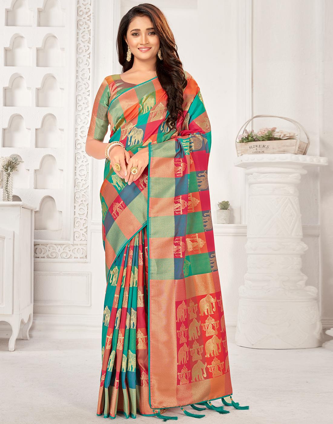 Multicolor Banarasi Silk Saree With Blouse SD25751