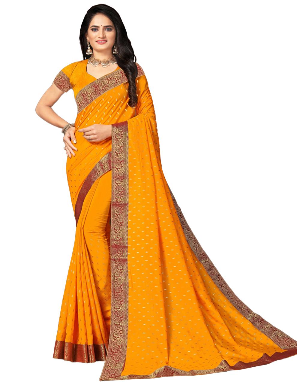 Yellow Vichitra silk Saree With Blouse IW24527