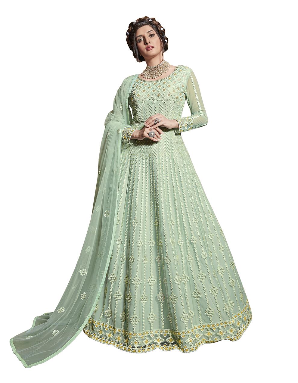 Light Green Net Anarkali Suit with Heavy Embroidery Work SAF8660