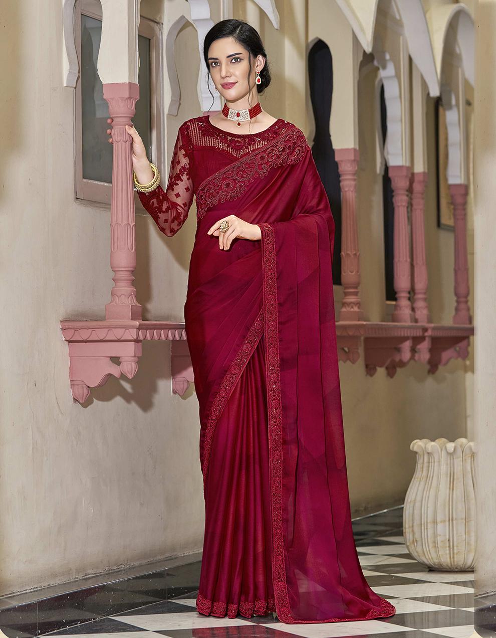 Maroon Silk Saree for Women With Blouse SD27088