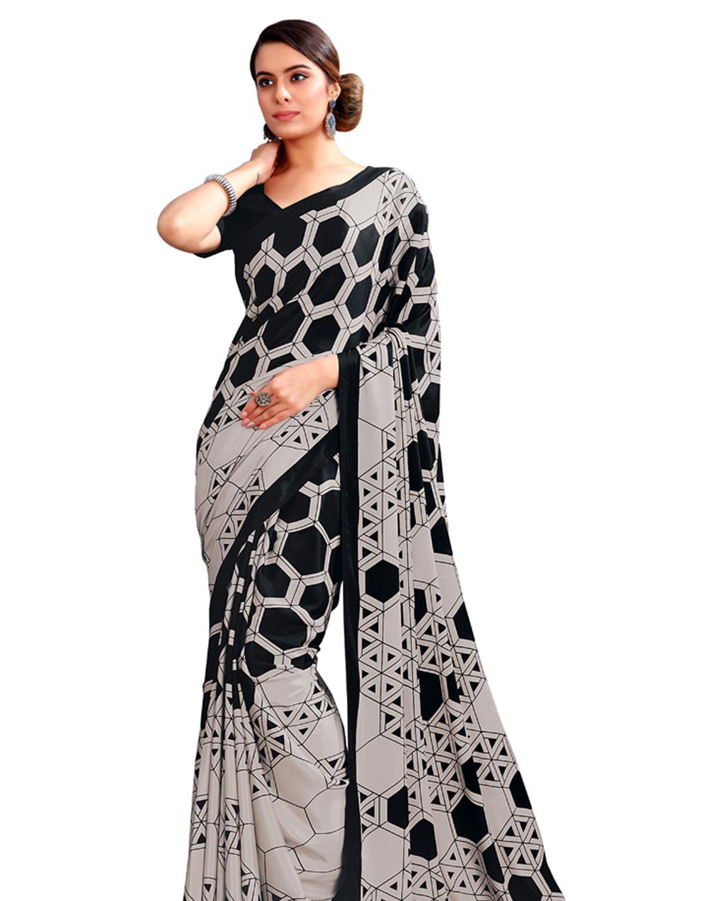 Black CREPE SILK Saree for Women With Blouse SD28778
