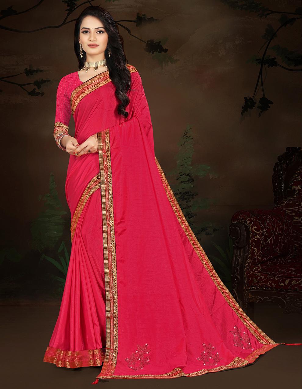 Pink Vichitra silk Saree With Blouse IW24813