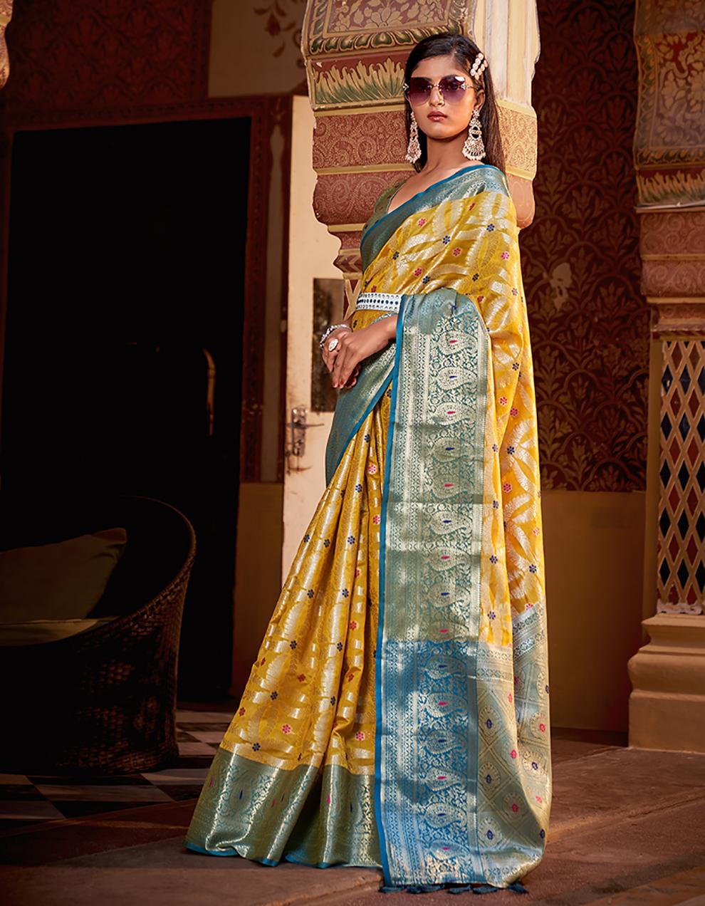 Yellow Tissue Silk Saree for Women With Blouse SD27542