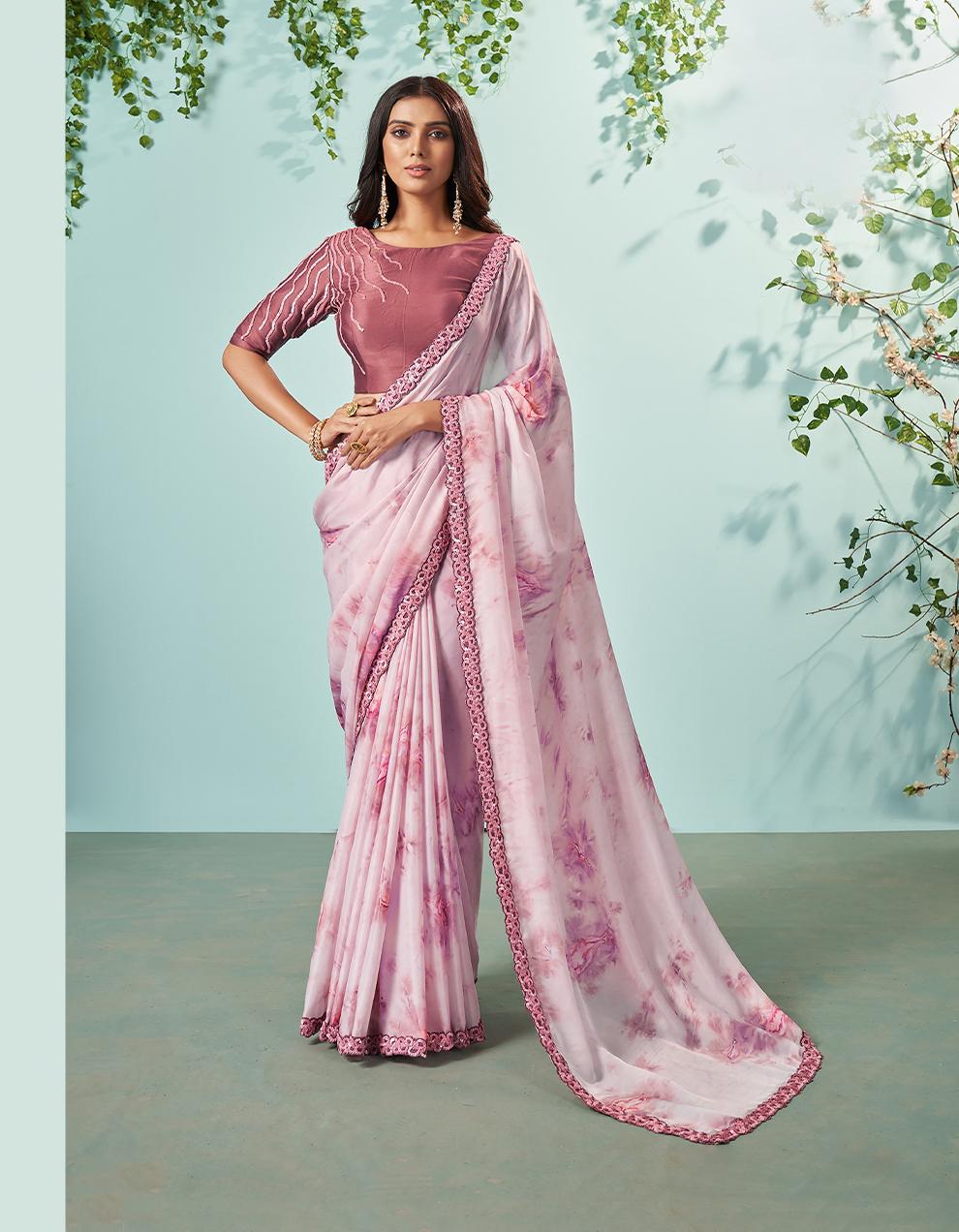 Dusty Wine Silk Crepe Saree for Women With Blouse SD27286