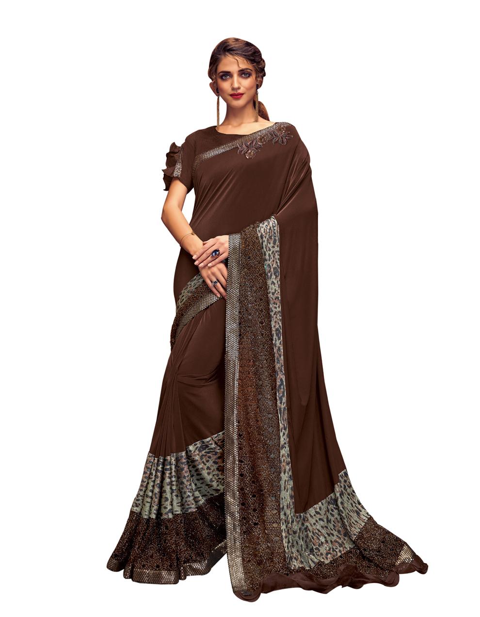 Brown Lycra Saree With Blouse MH23207