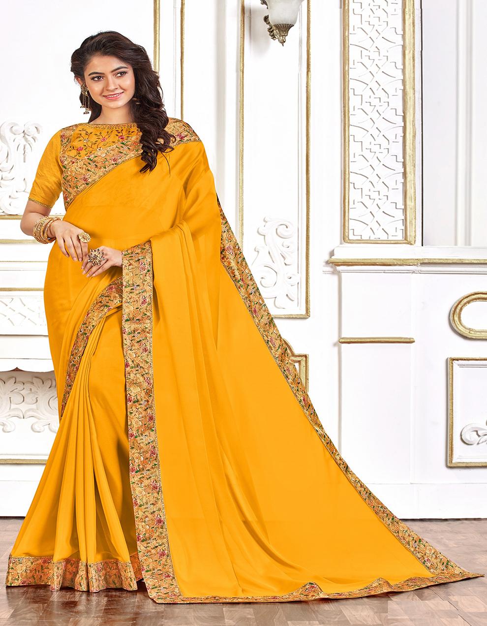 Yellow Poly Silk Saree With Blouse IW23735